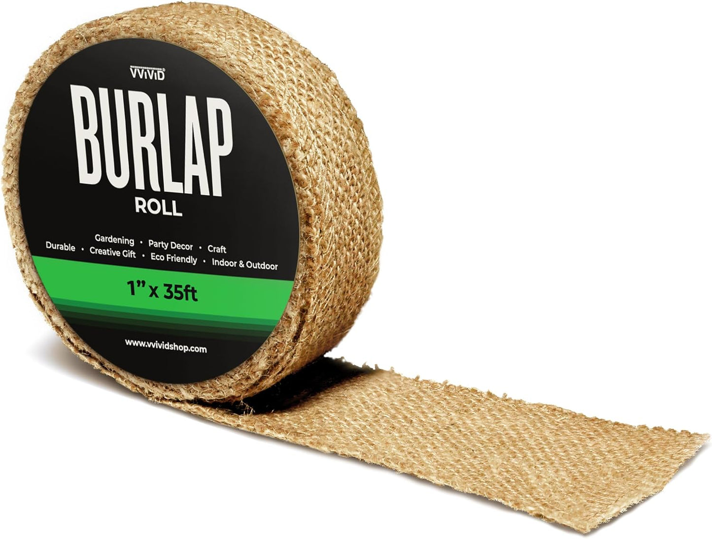 VViViD Burlap Fabric Roll (1” x 35ft) Natural Jute for DIY Crafts, Wedding Decorations, Gift Wrapping & Home Accents