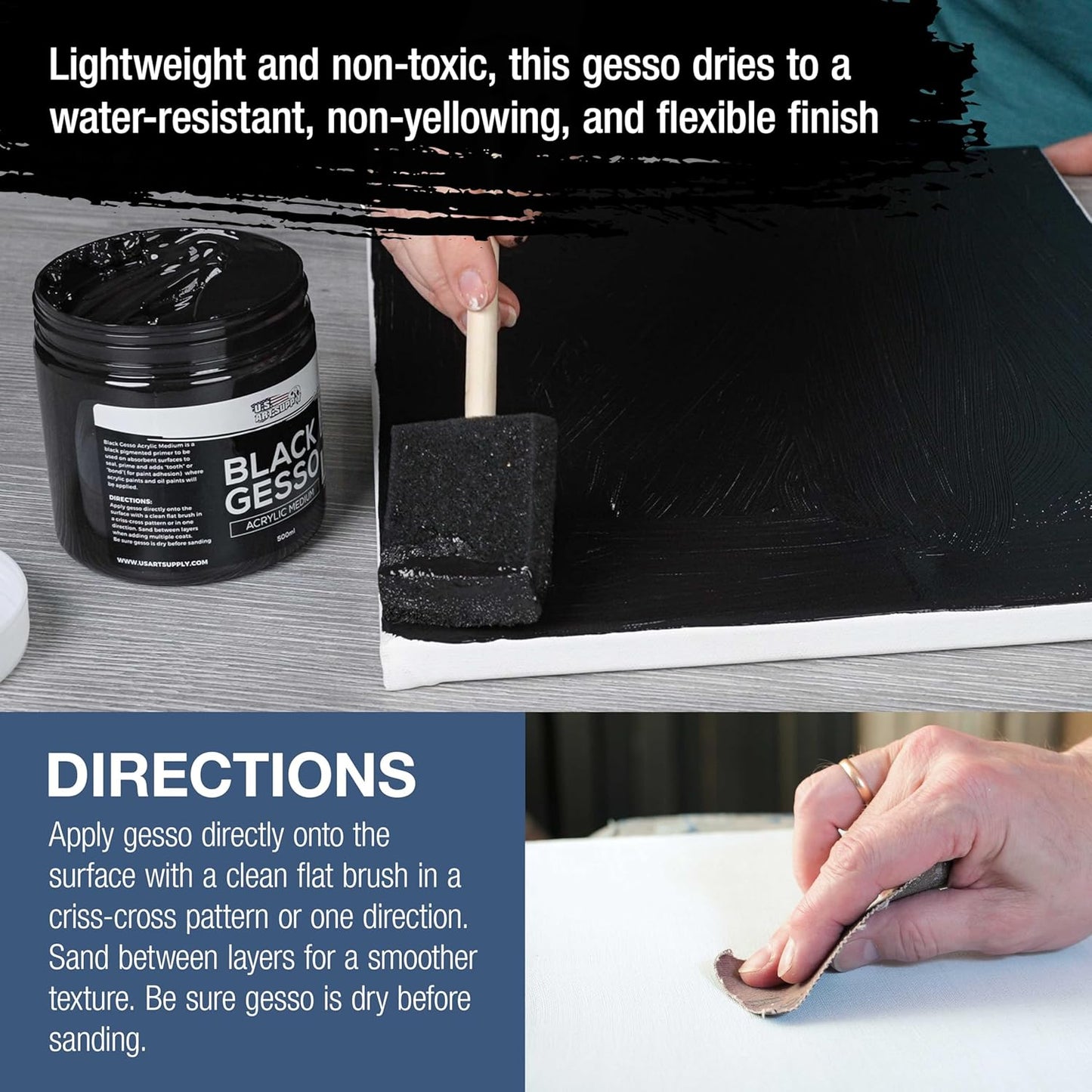 U.S. Art Supply Black Gesso Primer - 16.9oz (500ml) for Oil & Acrylic Paint - Superior Coverage, Canvas Prep, Mixable White Gesso Paint Artists