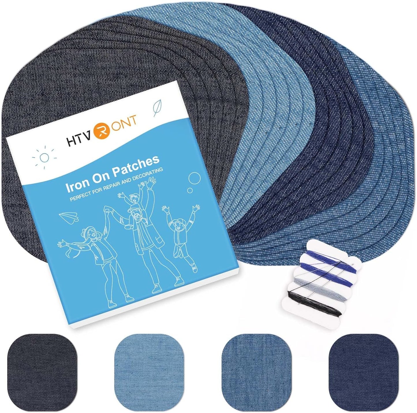 HTVRONT Iron on Patches for Clothing Repair - 20PCS 100% Cotton Denim Patches for Jeans Kit, 4-1/4" by 3-3/4" Iron on for Jeans Repairing 4 Shades Jean Patches