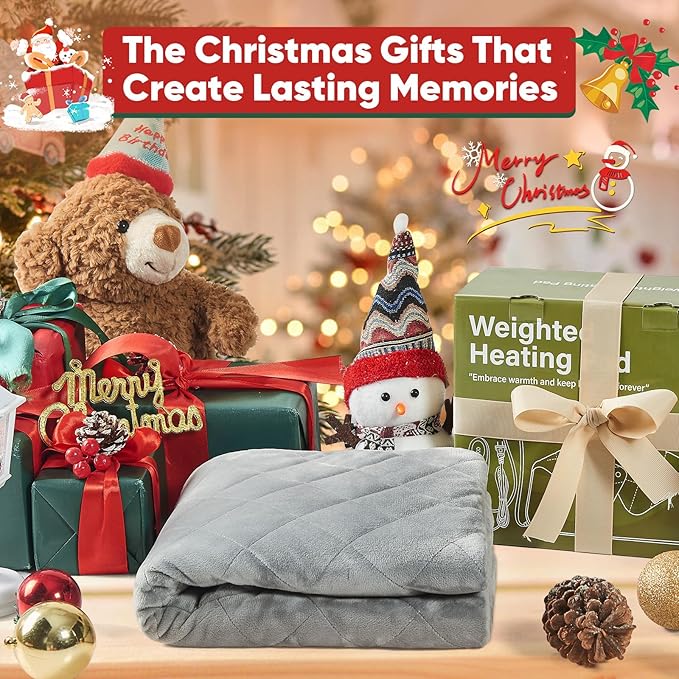 3 lb Weighted Heating Pad for Neck Shoulders and Back, Valentines Day Gifts for Him Her, Birthday Gifts for Men Women Dad, Instant Electric Heated Blanket with 9 Heat Options 4 Auto-Off Timer, Grey