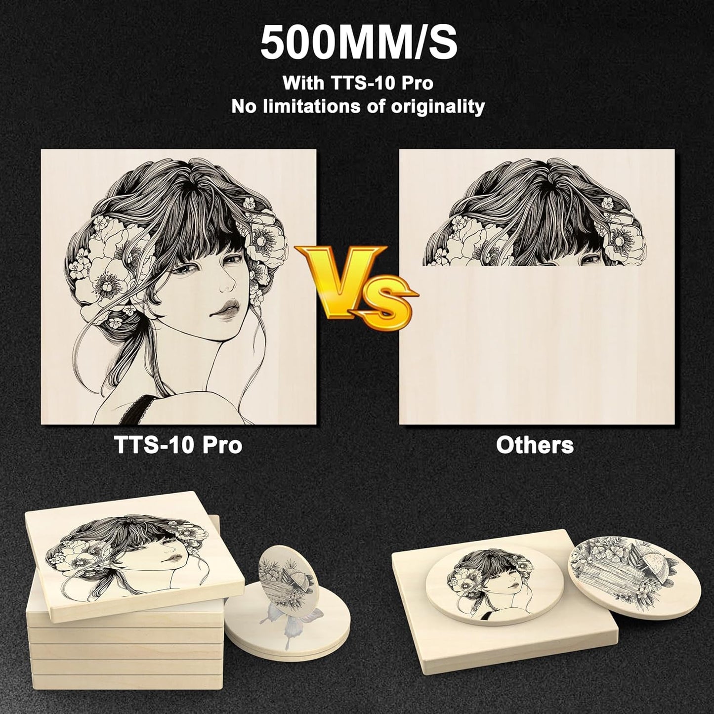 TTS-10 PRO 10000mW Laser Engraver Machine Usongshine 12Pcs DIY Unfinished Wooden Tool Engraving Machine for Usongshine Nema 17 Stepper Motor 42BYGH 500mm Honeycomb Laser Bed (10W)