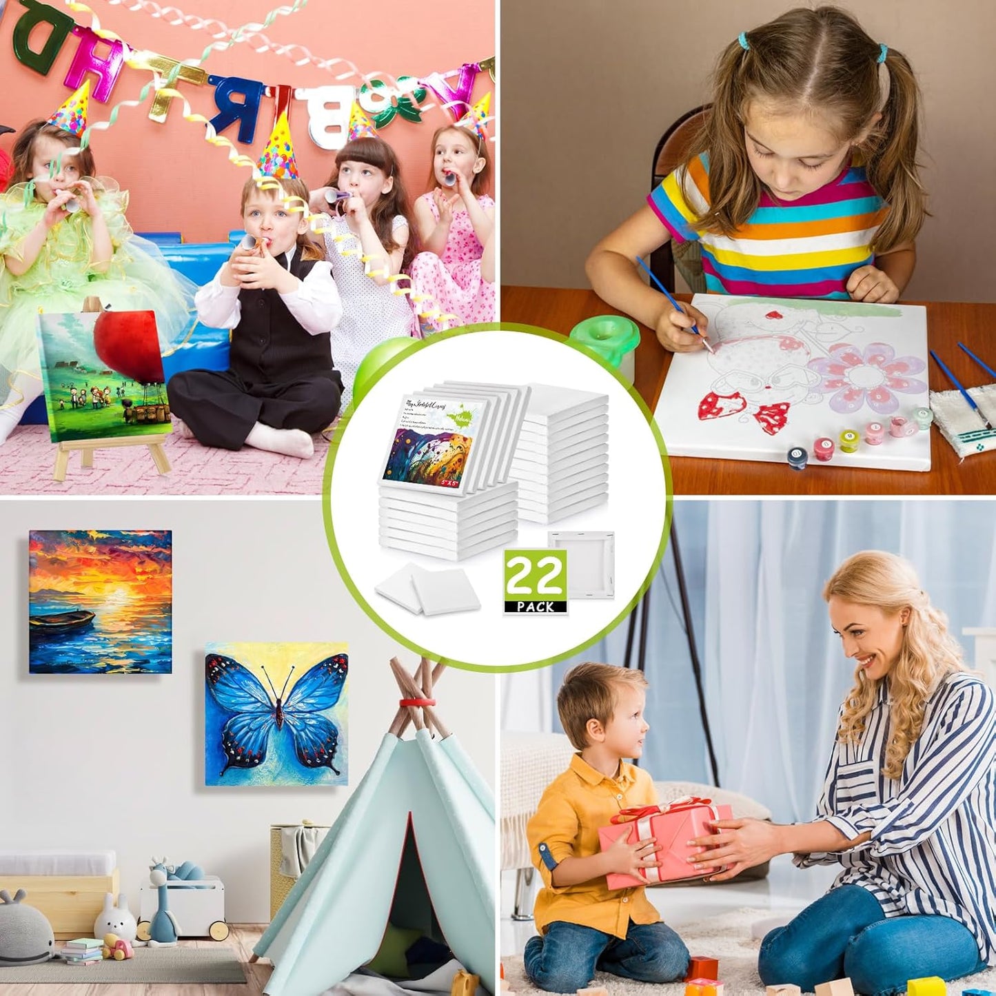 22PCS Mini Canvases for Painting - 5x5In Bulk Profile Small Square Canvases - 100% Cotton Mini Stretch Canvas for Children's Painting Art Supplies, School Home Decorating Projects