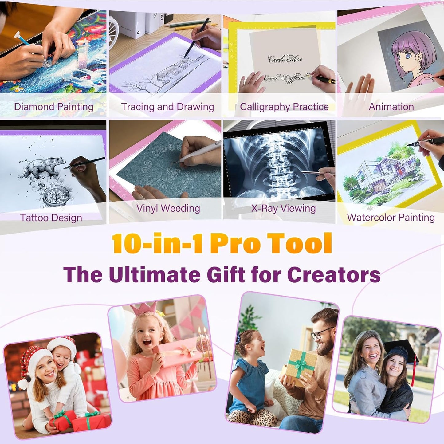 ZEXALIGHT A3 Light Box for Tracing, Light Pad for Diamond Painting with 8 Levels/Stepless Dimming Brightness and 3 Color Modes, Ultra-Thin Copy Board Light Table for Artists Tracing Drawing (Purple)