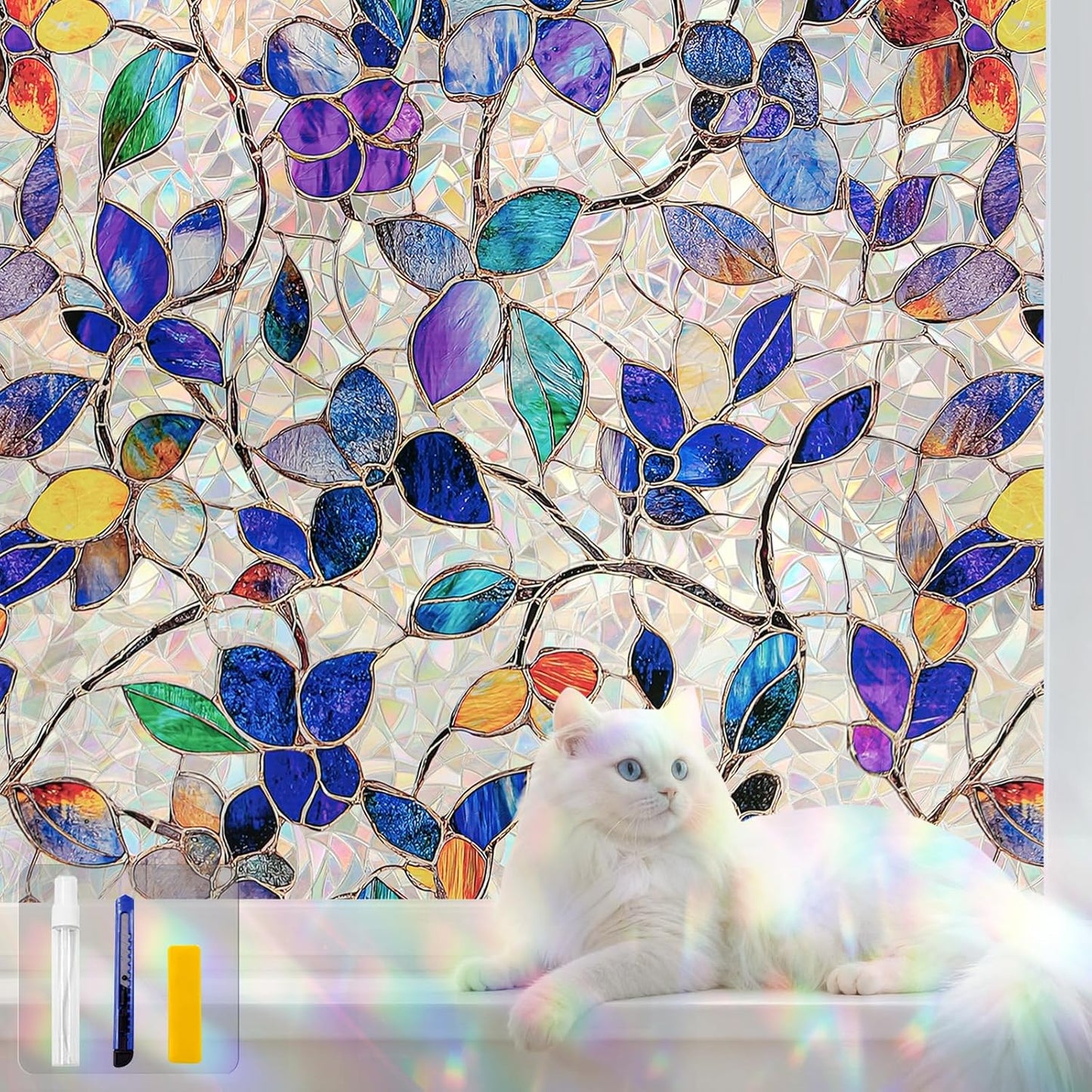 Window Privacy Film Stain Glass Window Film Rainbow Window Film Window clings Non-Adhesive Reusable Decorative for Room (Purple Rainbow, 35.4 X 157.4 in)