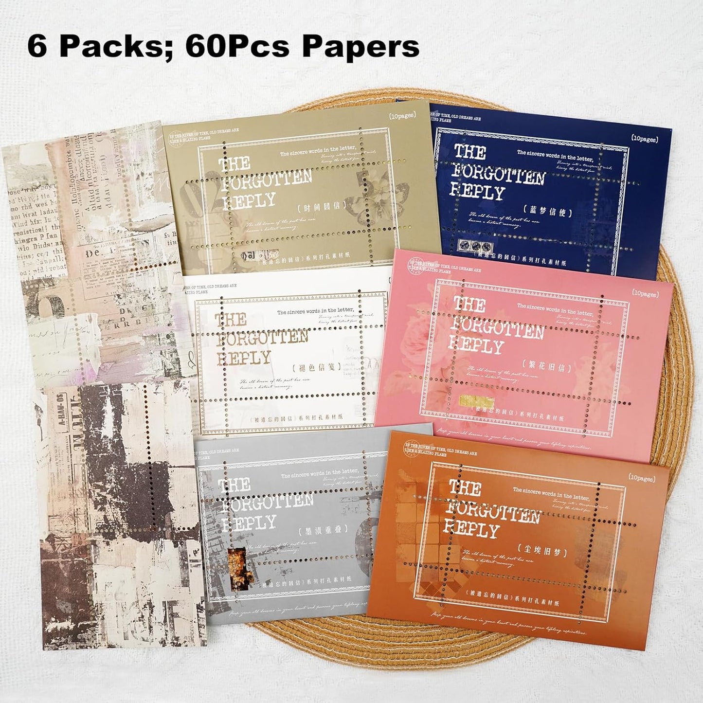 Vintage Perforated Paper Set, 60PCS Retro Ephemera for Scrapbooking Journaling Collage Planner DIY Craft