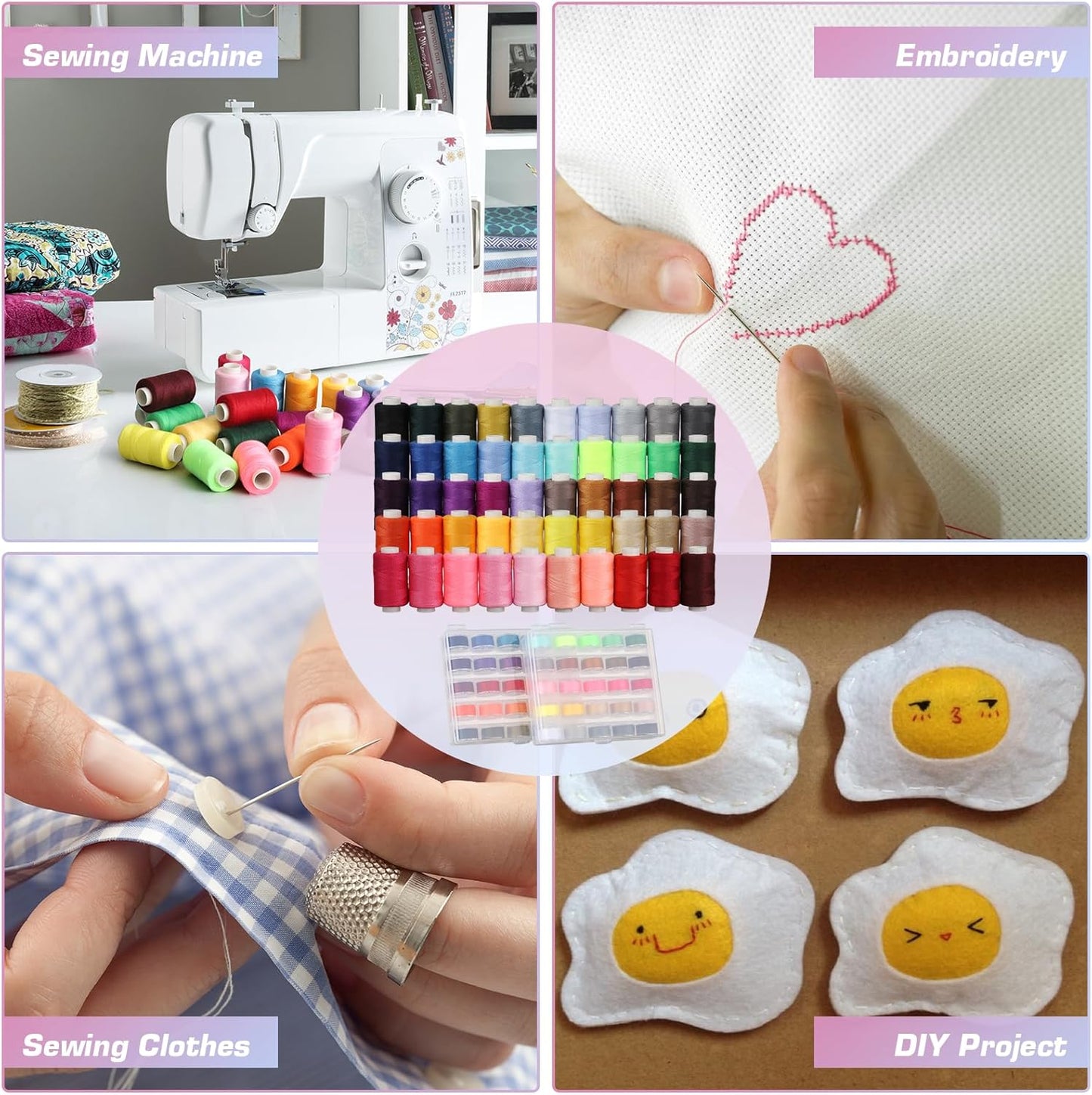 Blibly 100pcs Bobbins Sewing Threads Kit, 500 Yard Polyester Threads, Prewound Bobbins with Case, 50 Colors