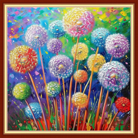 Joyhoor Cross Stitch Kits for Beginners Stamped Cross-Stitch Supplies Needlework preprint Embroidery Kits for Adults DIY Needlepoint Kits Embroidery Patterns 11CT-Colorful Dandelion 18x18 inchs