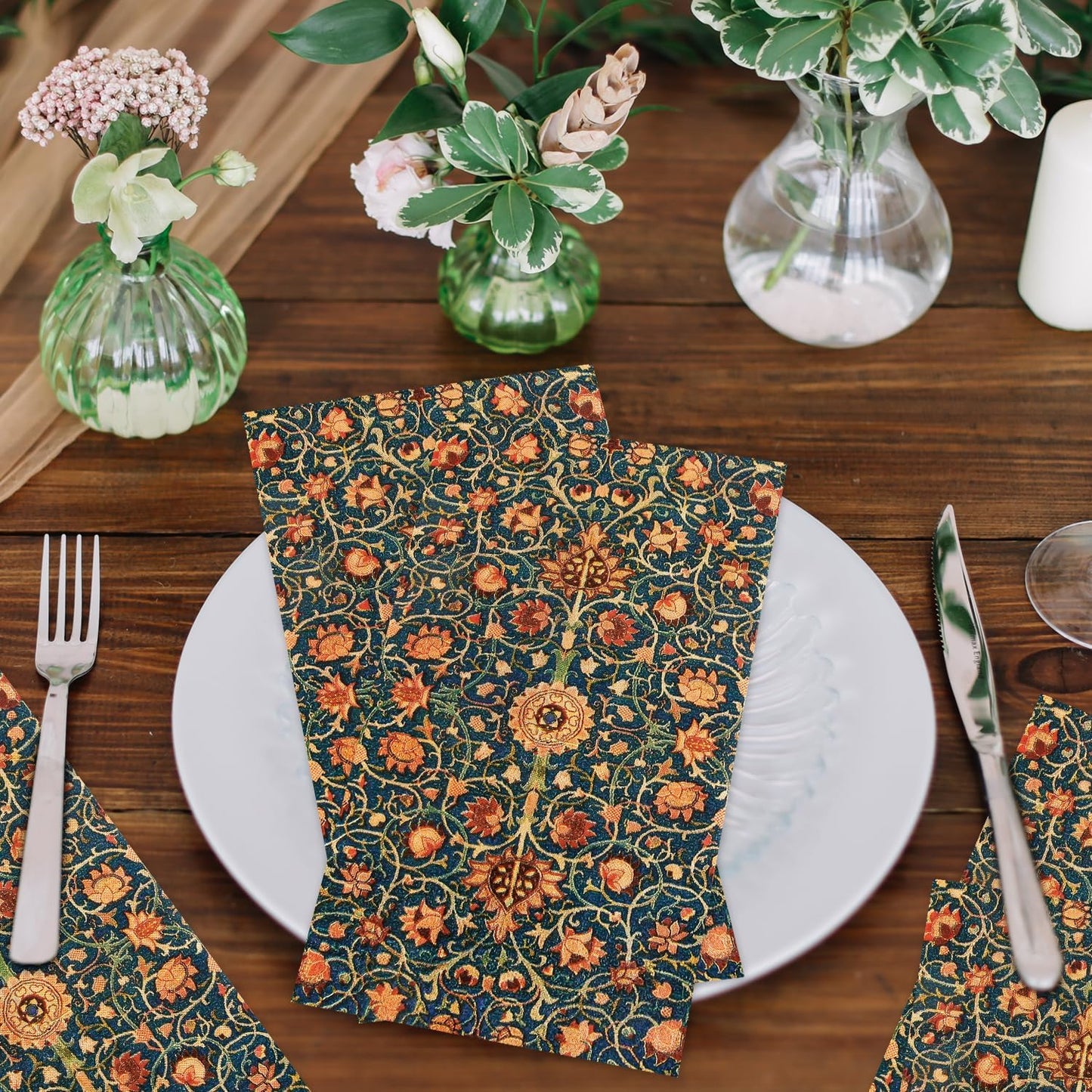 100 Pack William Morris Guest Napkins Vintage Floral Blue Paper Napkins Disposable Paper Hand Towels Dinner Baby Shower Party Supplies Decorative Napkins - 4.3 X 7.8 Inches