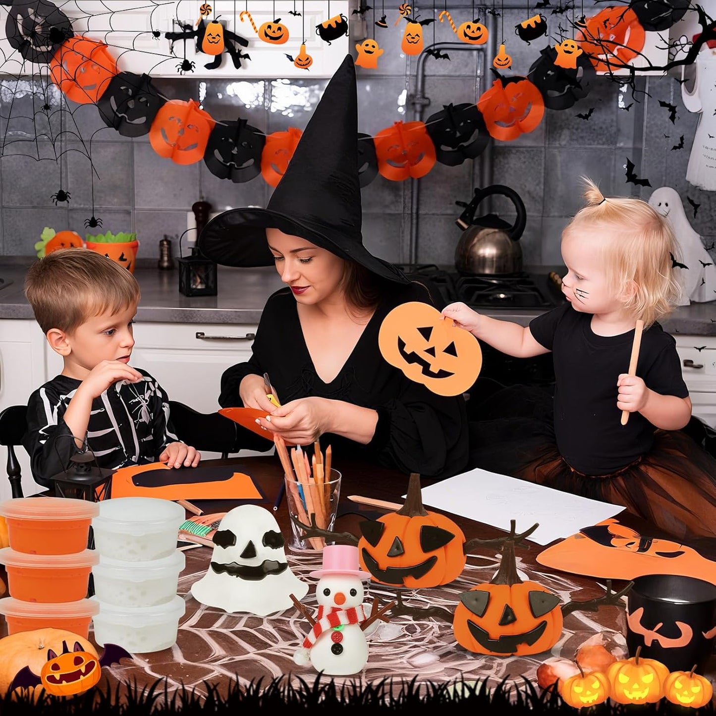 YOGFIT 72 Pack Halloween Pumpkin DIY Craft Clay Kit for Kids, Air Dry Moldable Clay DIY, Pumpkin Craft Kit for Halloween Decorations Indoor Outdoor Trick or Treat Party Favors