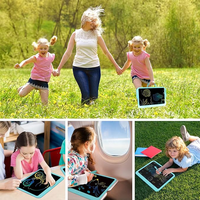 FLUESTON LCD Writing Tablet, Doodle Board Toys Gifts for 3-8 Year Old Girls Boys, 15 Inch Colorful Electronic Board Drawing Pad for Kids, Gifts for Toddler Educational Learning Travel Christmas, Blue