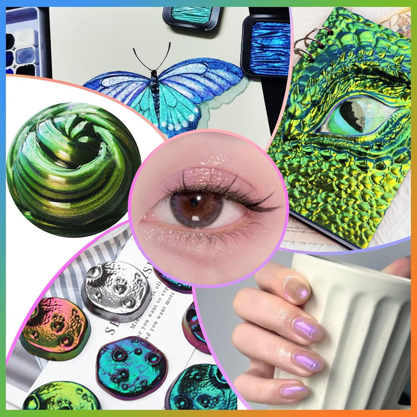 Matio Chameleon Mica Powder,10 * 5g Chrome Powder, 5 Pearlescent Effect Color Shift Pigment & 5 Chameleon White Mica Pigment Set for Epoxy Resin,Soap Candle,Nail Art,Makeup,Bath Bombs, Painting, Slime