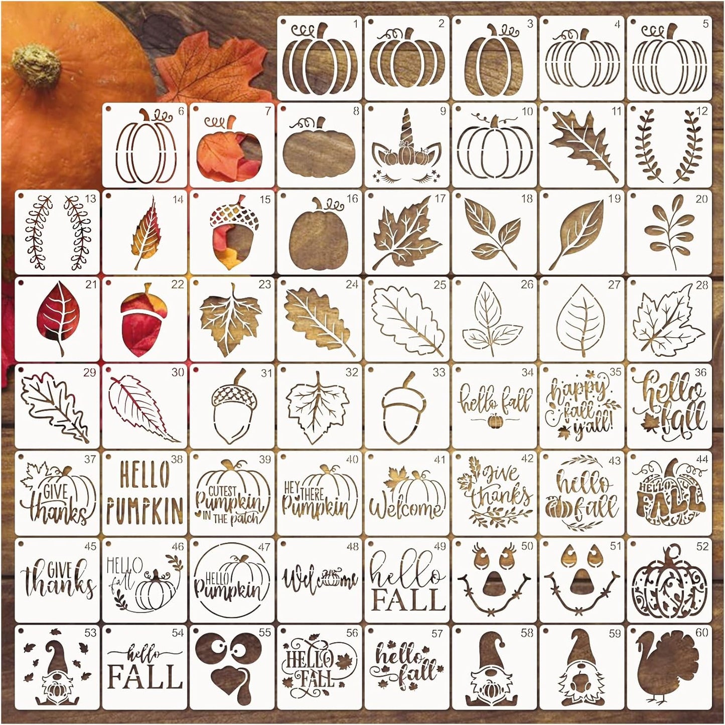 Small Stencils for Painting on Wood Reusable, 3 Inch Reusable Stencil for Craft Ornament Paint Template Stencils for Wall Card Rock Wood Signs Coasters Canvas Home Decor (Fall)