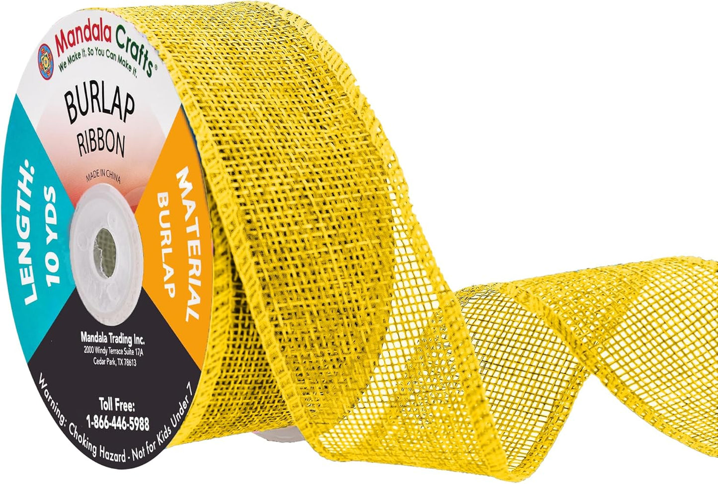 Mandala Crafts Yellow Burlap Ribbon 1.5 Inches Wide Jute Ribbons for Crafts - 20 Yds Roll Rustic Burlap Wrap Trim Ribbons for Wreaths Bows Wedding Party Decoration