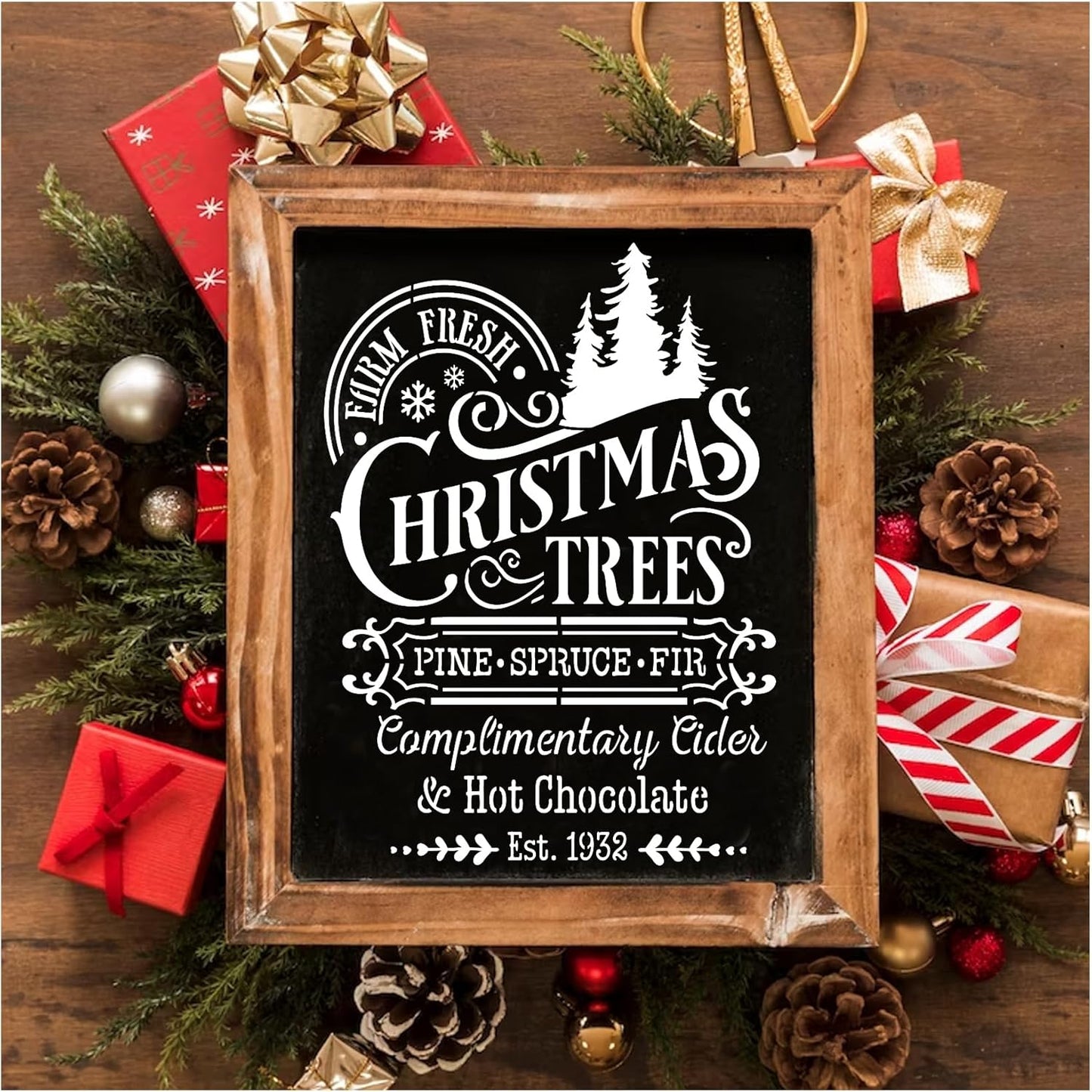 10 Pieces Christmas Stencils Reusable, 8 X 11 Inch Holiday Farm Fresh Christmas Tree Stencils for Painting on Wood Sign Windown DIY Crafts Fabric Canvas Winter Decor (10pcs A4 chrismtas-Old)