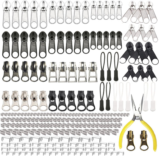 JOSDIOX 255-Piece Zipper Repair Kit – Replacement Sliders (#3, #5, #8), Install Pliers Tool, and Zip Extension Pulls for Jackets, Luggage, Backpacks, Tents, and Sleeping Bags