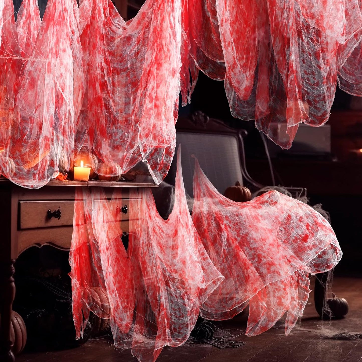 Boao Halloween Cheese cloth 70.87 x 196.85 Inch Bloody Cheesecloth Roll for Crafts Large Cotton Muslin Gauze Fabric for Halloween Outdoor & Indoor Spooky Decoration