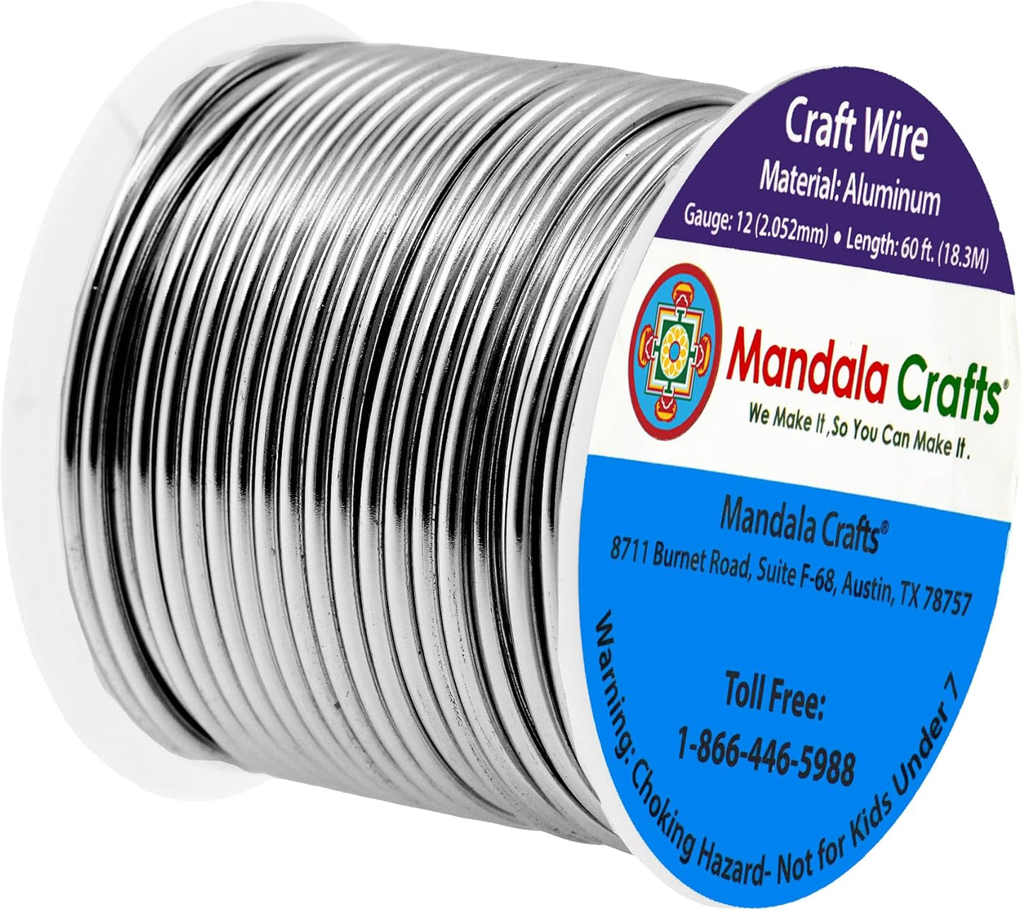 Mandala Crafts 12 Gauge Anodized Aluminum Craft Wire for Jewelry Making - 60 FT Colored Flexible Gray Wire - Bendable for Bonsai Armature Crafting Sculpting