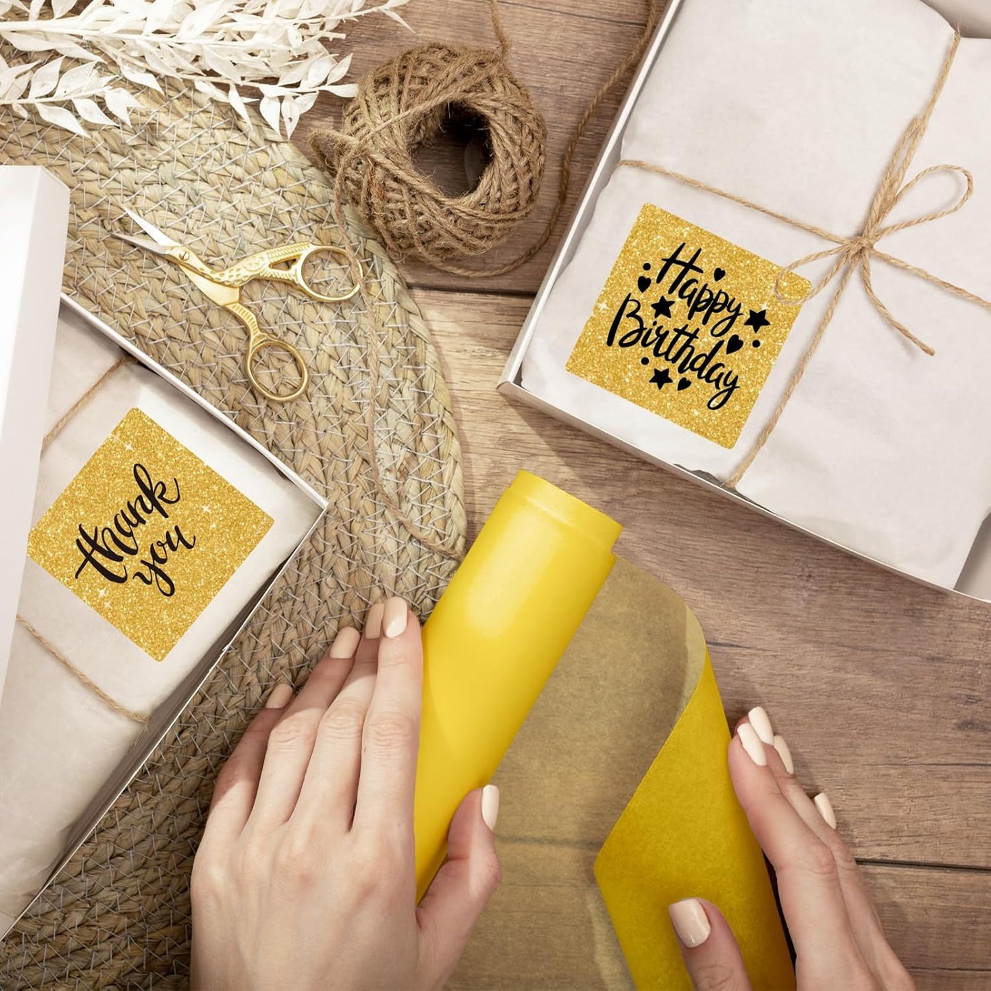 2" x 2" Square Thermal Labels Stickers, Holographic Direct Thermal Stickers Labels, Self-Adhesive Label for Small Business, DIY Logo Design- Glitter Gold