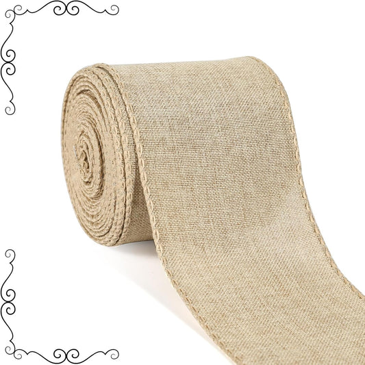 Burlap Ribbon Wired, Farmhouse Rustic Ribbon for Gifts Wrapping DIY Crafts Floral Bows Wreath Making Party Supplies Holiday Home Decoration, 2.5 Inch x 10 Yards