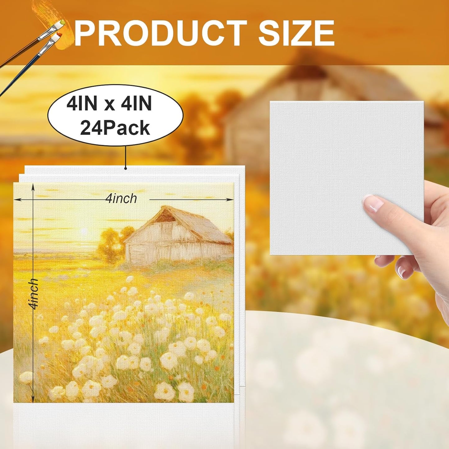 ESRICH 4x4IN Small Canvases for Painting, 24 Pack Mini Canvas Boards Cotton Painting Canvas Primed Acid Free Mini Blank Canvas Panels for Oil Paint,Watercolor,Acrylic Paint,Gouache&Tempera.