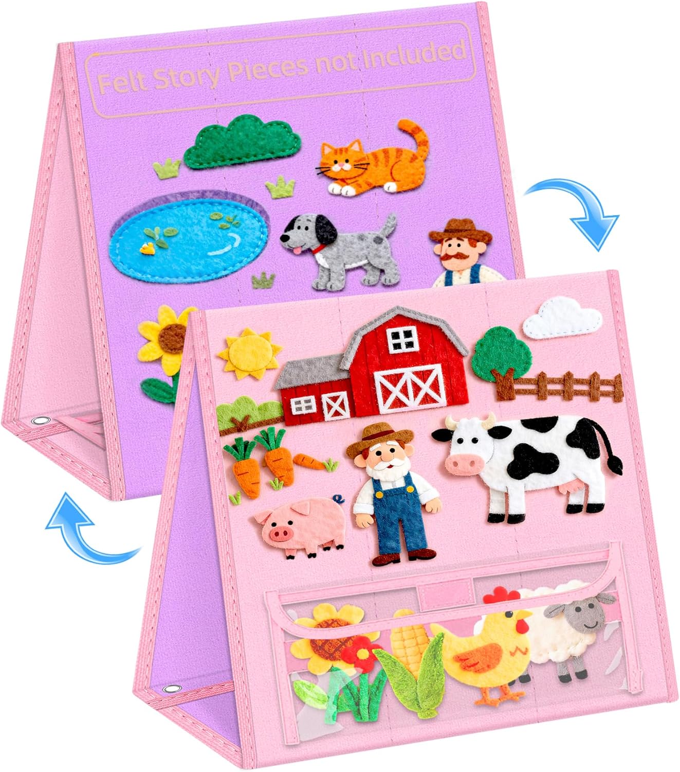 Foldable Felt Board - Double-Sided Flannel Story Board for Preschool Learning, Interactive Storytelling & Play | 33" x 12" Portable Felt Play Board for Home & Classroom Use (Pink)