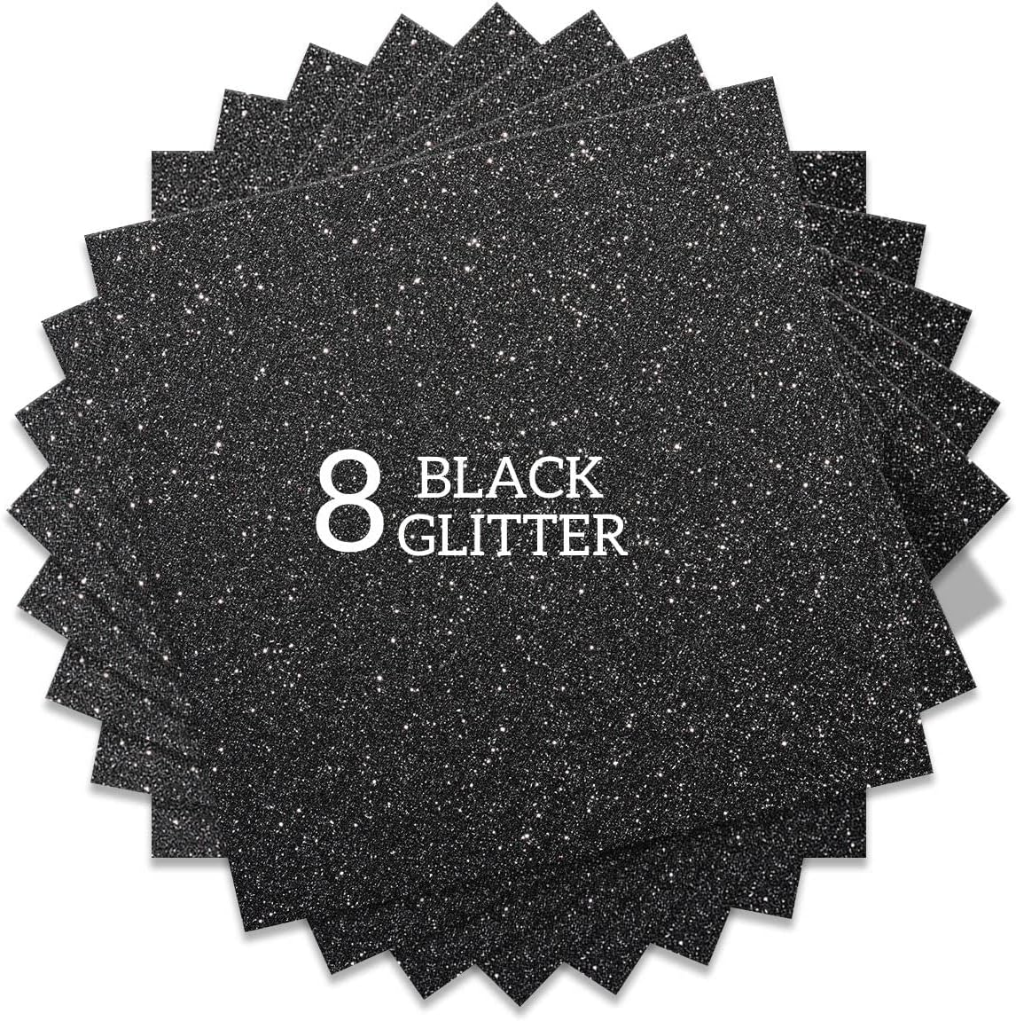 Black Glitter HTV Heat Transfer Vinyl Bundle 8 sheets-12 x12 Iron on Vinyl for T Shirts Hats Clothing Compatible with Cricut Cameo Heat Press Machine