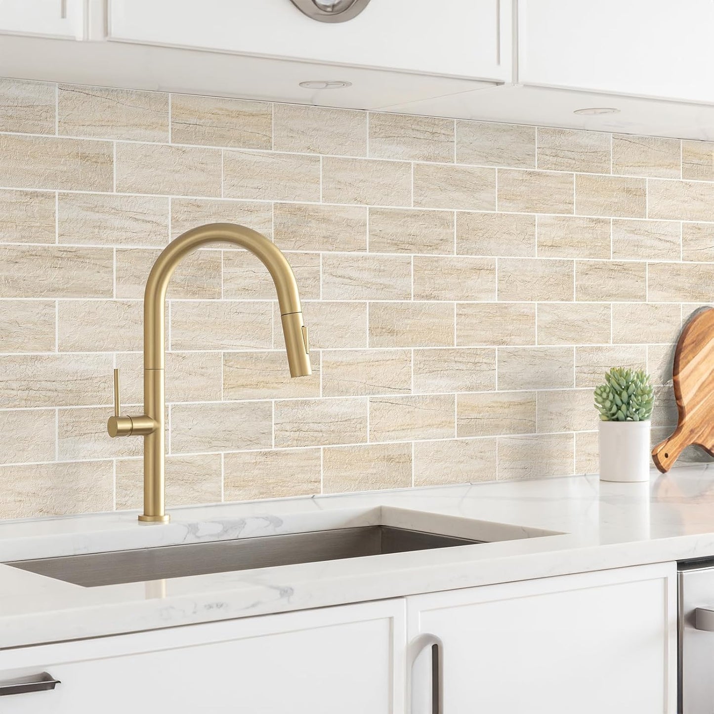 4 Pieces Peel and Stick Backsplash for Kitchen, 3" x 6" PVC Subway Tile Upgraded Grayish Beige with Gray Grout Backsplash Stick on Tile Elevate Kitchen, Bathroom, Fireplace,RV