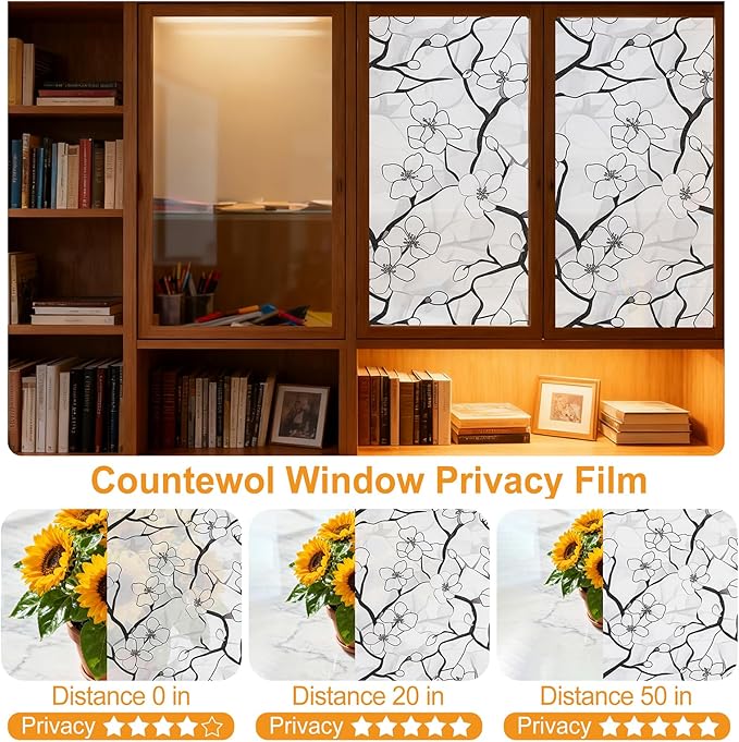 3D Rainbow Window Film Stained Glass Style Static Cling No Adhesive Privacy Decals for Home & Office Decorative Vinyl with Protection (Plum Ink Shade, 23.6 x 78.7 Inch)