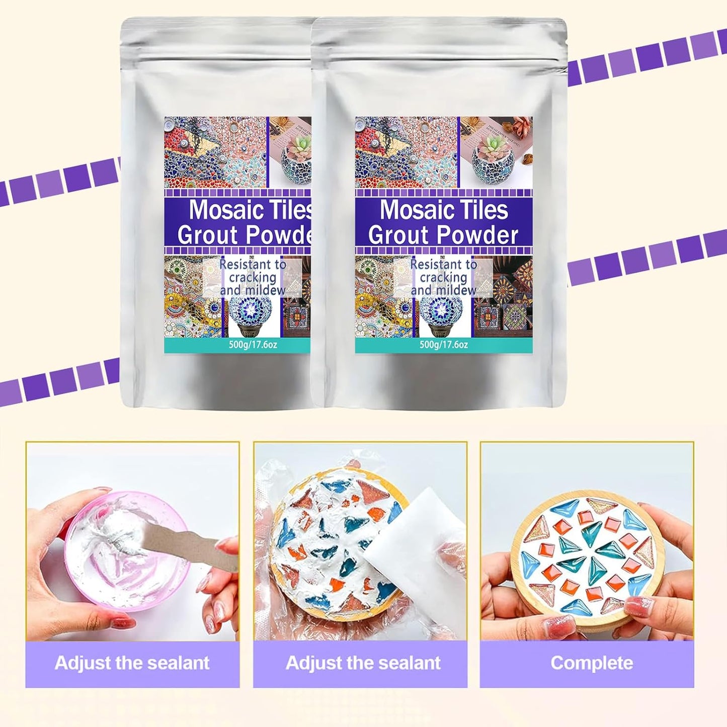 Mosaic Grout, Mosaics Tile Tools, Mosaic Tile Accessories – Essential for Handmade Grouting and Perfect for DIY Craft Projects (Gray, 500G)