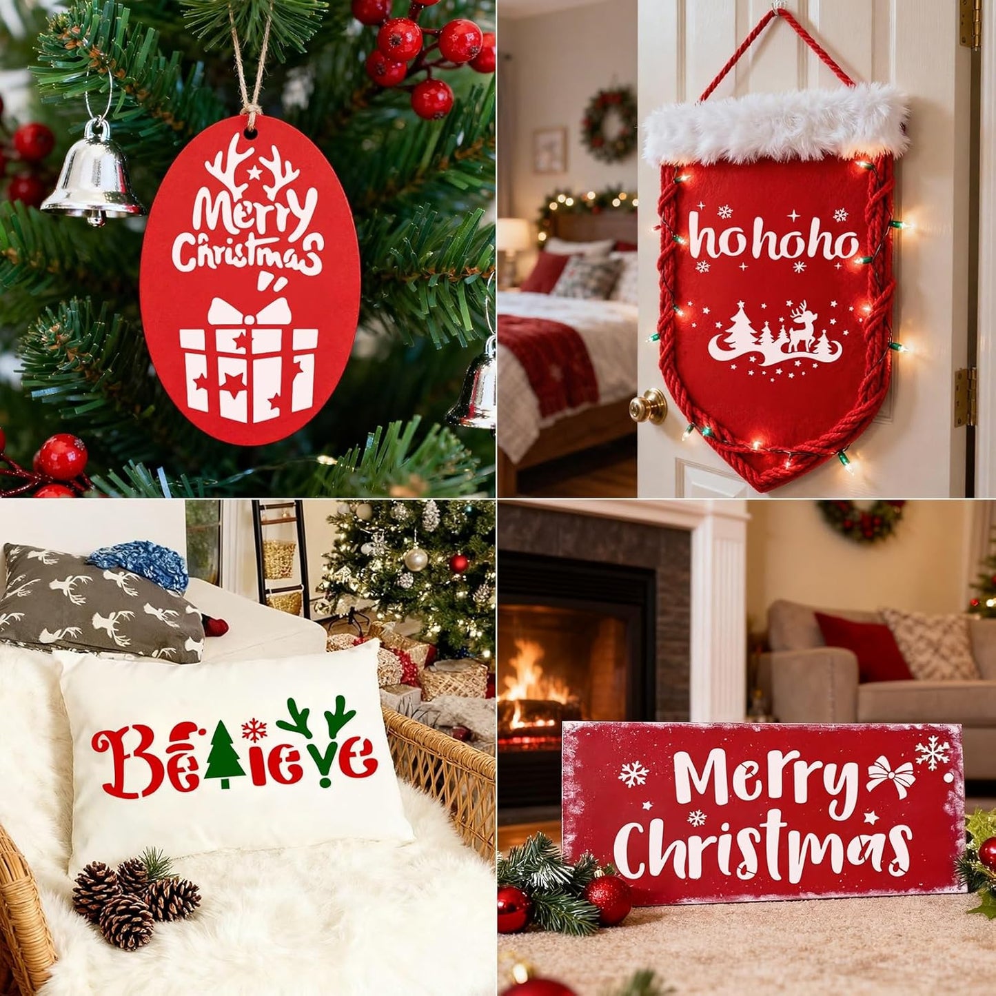 14Pcs Larger Christmas Stencils for Painting On Wood Reusable Xmas Stencils Set Holiday Templates for DIY Crafts Home Decor Art Projects