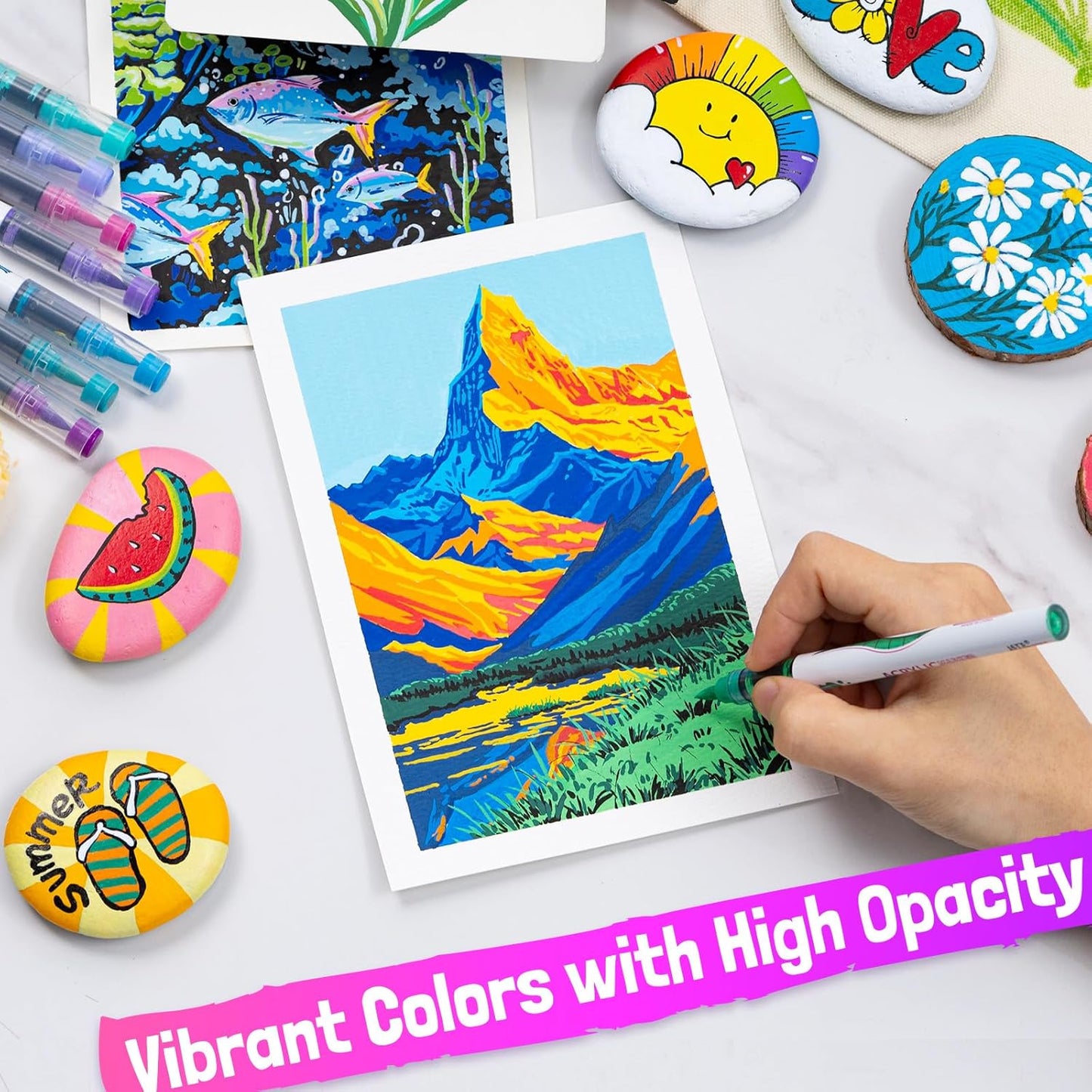 LET'S RESIN PAINT136 Colors Acrylic Paint Markers Direct Liquid,Brush Tip Acrylic Paint Pens for Coloring,Water-Based Acrylic Markers for Drawing,Painting,Canvas,Art Supplies,Craft