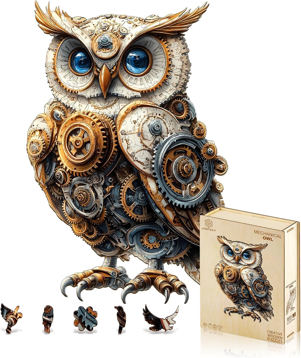 Jigfoxy Wooden Puzzles for Adults, Mechanical Owl Wood Puzzles Adult, Unique Animal Shape Wooden Jigsaw Puzzles for Adults, Birthday Gifts for Puzzle Lovers, Family(L-13.4 * 9.1in-200pcs)