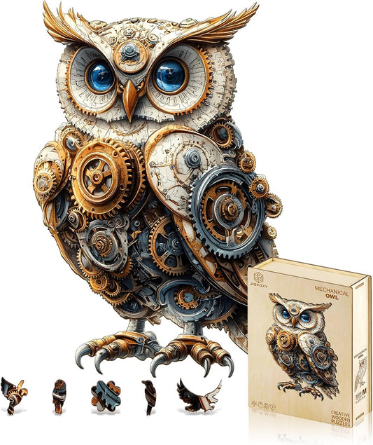 Jigfoxy Wooden Puzzles for Adults, Mechanical Owl Wood Puzzles Adult, Unique Animal Shape Wooden Jigsaw Puzzles for Adults, Birthday Gifts for Puzzle Lovers, Family(M-11.4 * 7.8in-145pcs)