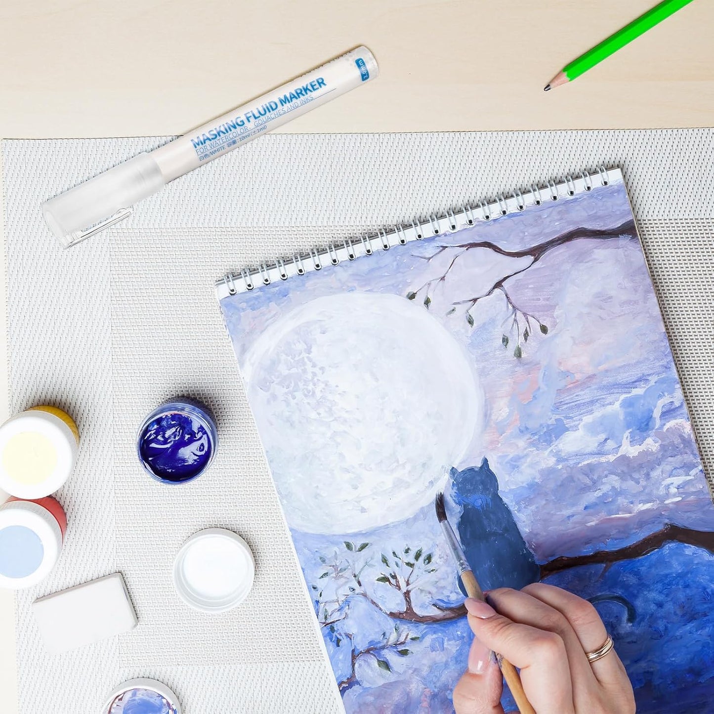 2 Pcs Masking Fluid Pen for Watercolor Painting, Capacity with Applicator Tip, Masking Fluid Marker for Various Art Projects Watercolor Ink(White,3mm)