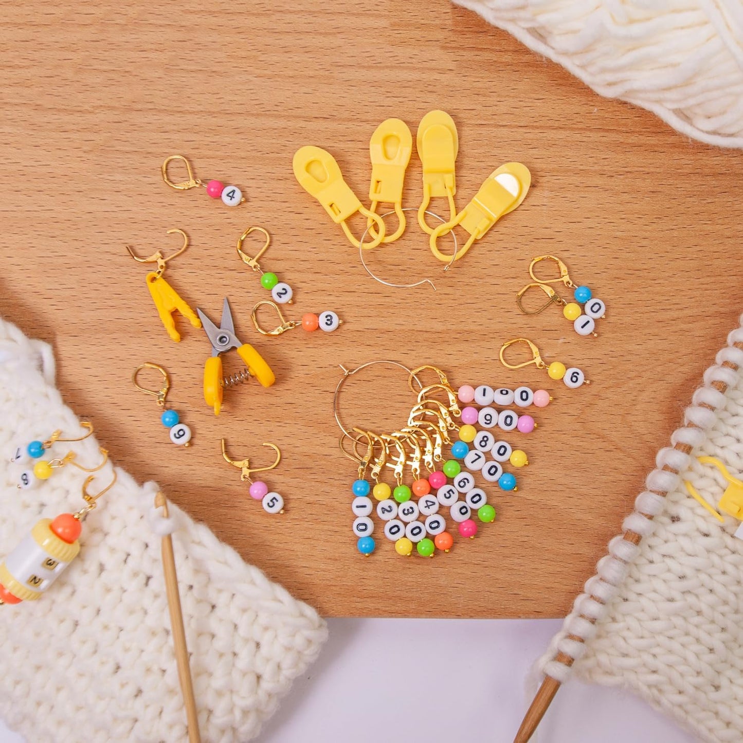 NIUGRECF DIY Knitting Tool Sets 27Pcs Including Number Beads Stitch Markers/Mini Scissors/Rotation Counter/Storage Bag - for Knitting Crocheting Weaving Sewing Quilting Jewelry Making.