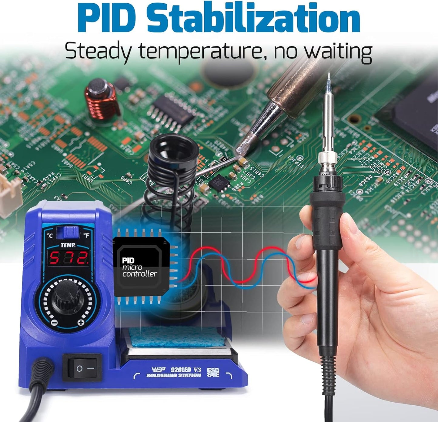 WEP 926LED V3 Soldering Station 130W MAX Soldering Iron Kit with Solder Wire, 5 Soldering Tips, Tweezers, Solder Sucker, Tip Cleaner, Temperature Control, Sleep Mode, C-F Conversion
