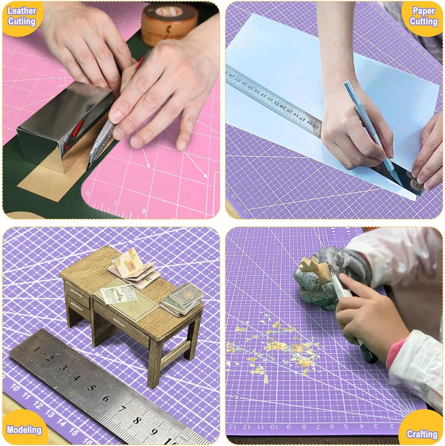 2 PCS Self Healing Cutting Mat 12" x 18": Sewing Rotary Cutting Mat for Crafts and Fabric Sewing Scrapbooking Quilting and Precision Cutting Purple & Pink Design (2, Purple & Pink)