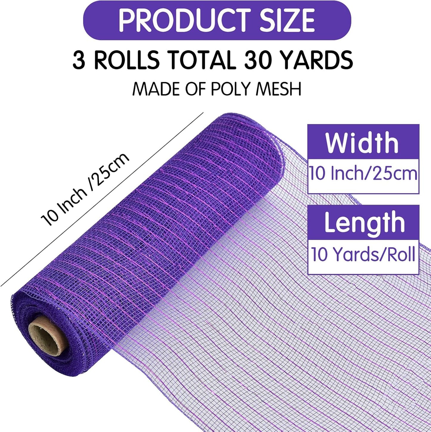 TONIFUL 10 Inch 3 Rolls Black/Orange/Purple Decorative Mesh Ribbons, Fabric Mesh for Tree Home Front Door Wreaths Decorations Supplies, for Halloween Decorations（3 Colors, 10yards/ roll）