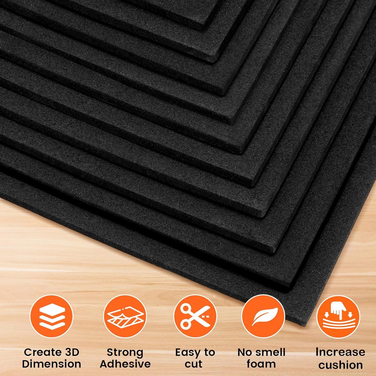 MEARCOOH 3mm Self Adhesive Foam Sheets Crafts, Black 9x12 Inch Sticky Eva Foam Paper for Crafts Cardmaking Cushion Embroidery Classroom Scrapbooking Crafts