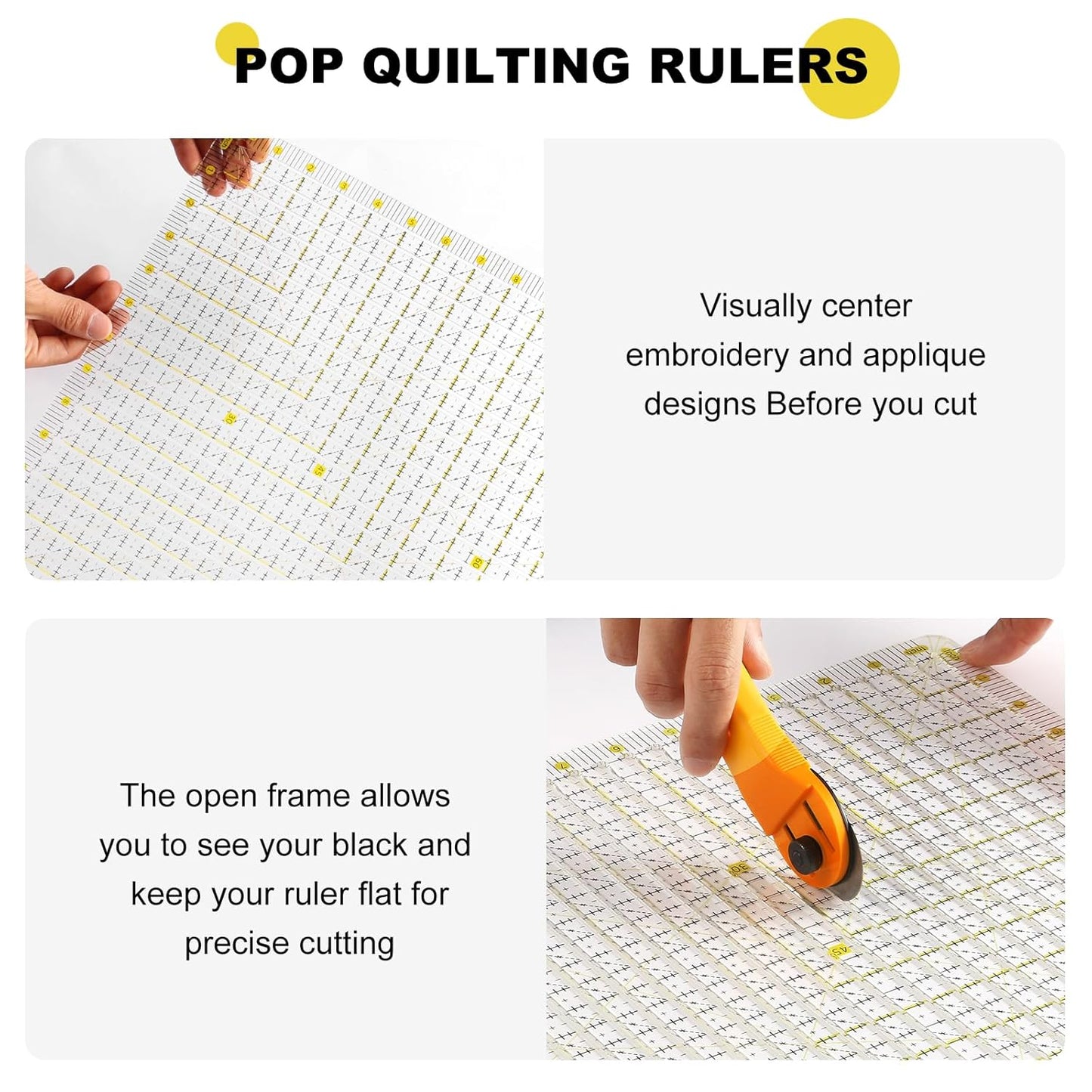 Quilting Ruler 12.5“* 12.5“ -Slotted Ruler for Precise Fabric Cutting, Stripology Ruler for Quilting