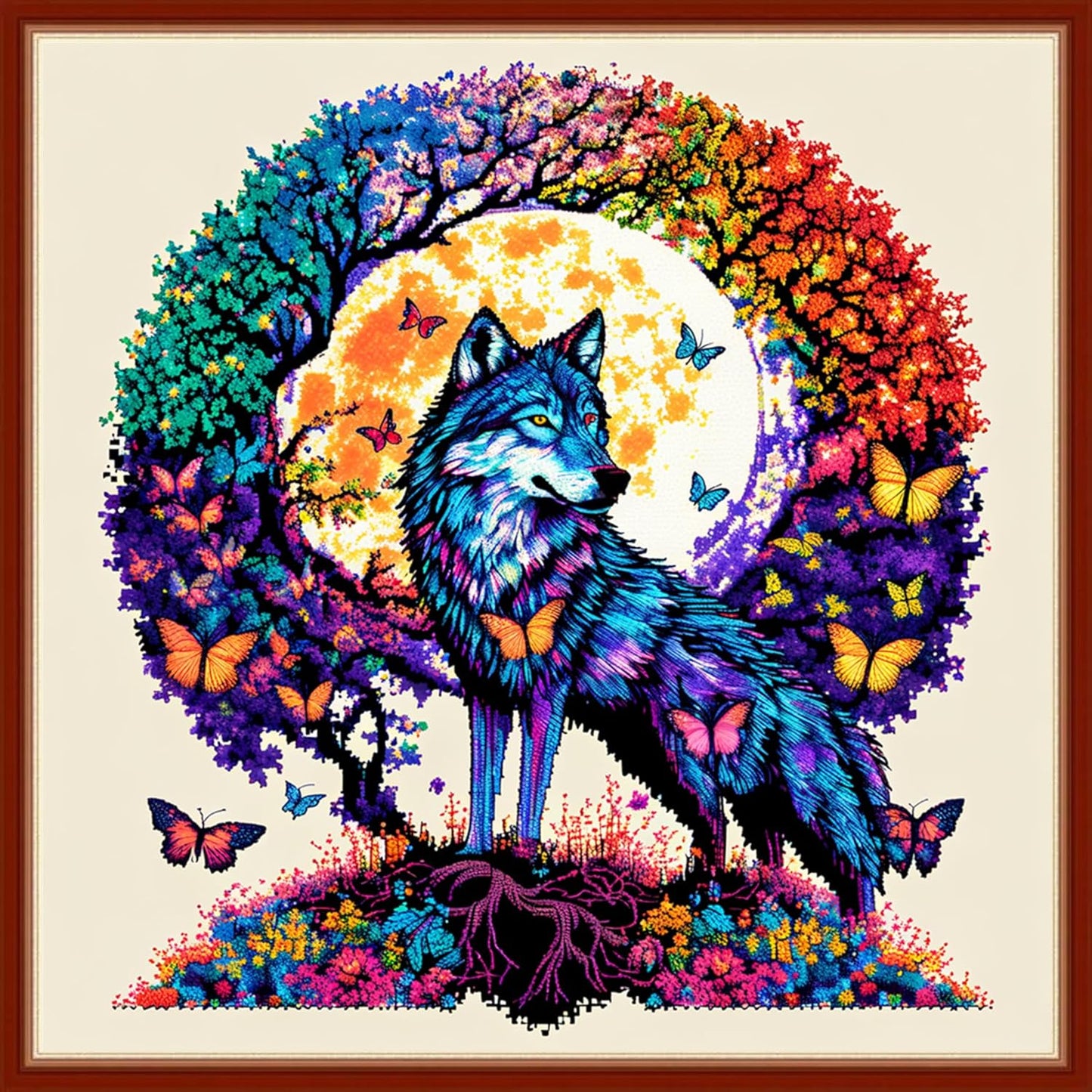 Dimensean Stamped Cross Stitch Kits Full Range of Embroidery Patterns Starter Kits for Beginners Adult or Kids DIY Cross Stitches Needlepoint Kits 11CT-Wolf Wreath 17.7x17.7 inch
