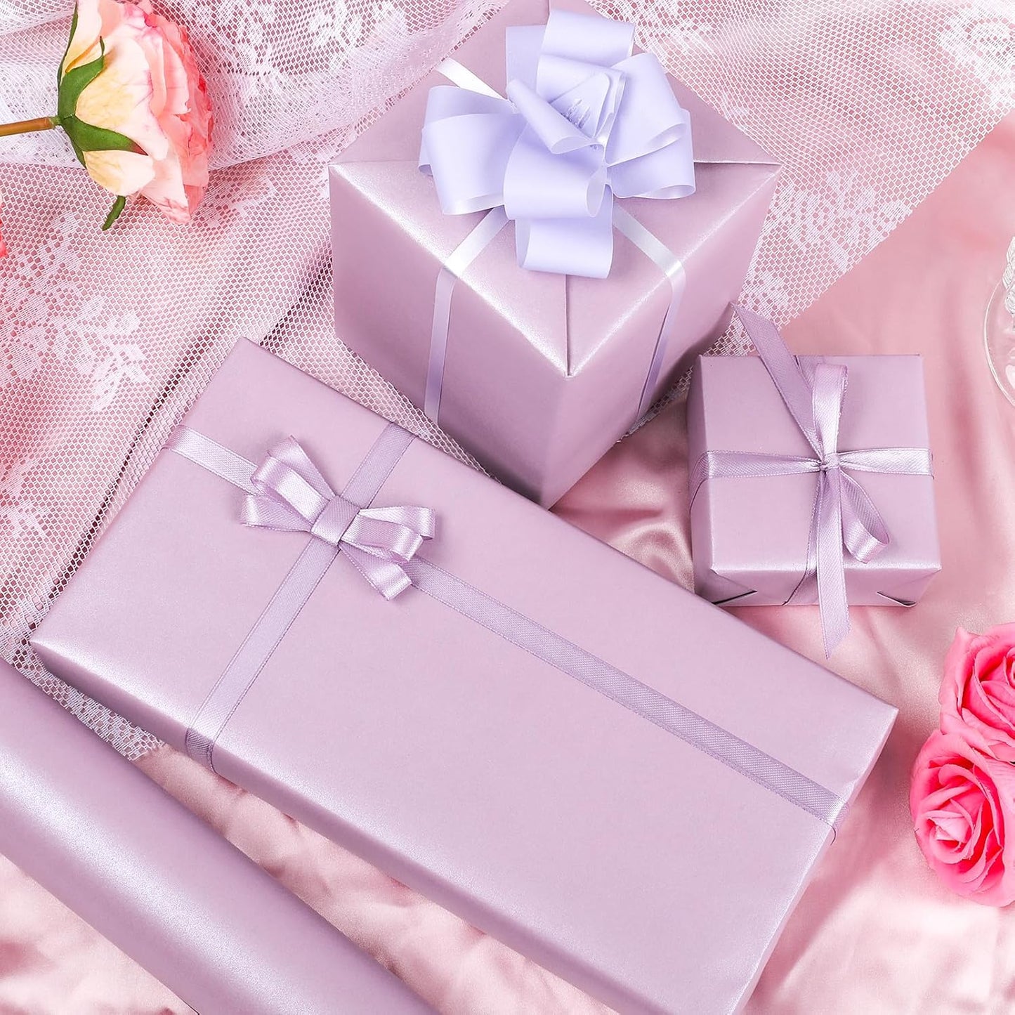 NESCCI Lavender Color Matte Wrapping Paper,Solid Color Pearly-Lustre Paper,Gift Wrapping Paper,Perfect for Wedding,Valentine's Day,Birthday, Christmas,Baby Shower,DIY Bouquet (17 Inches X 32.8 Feet)