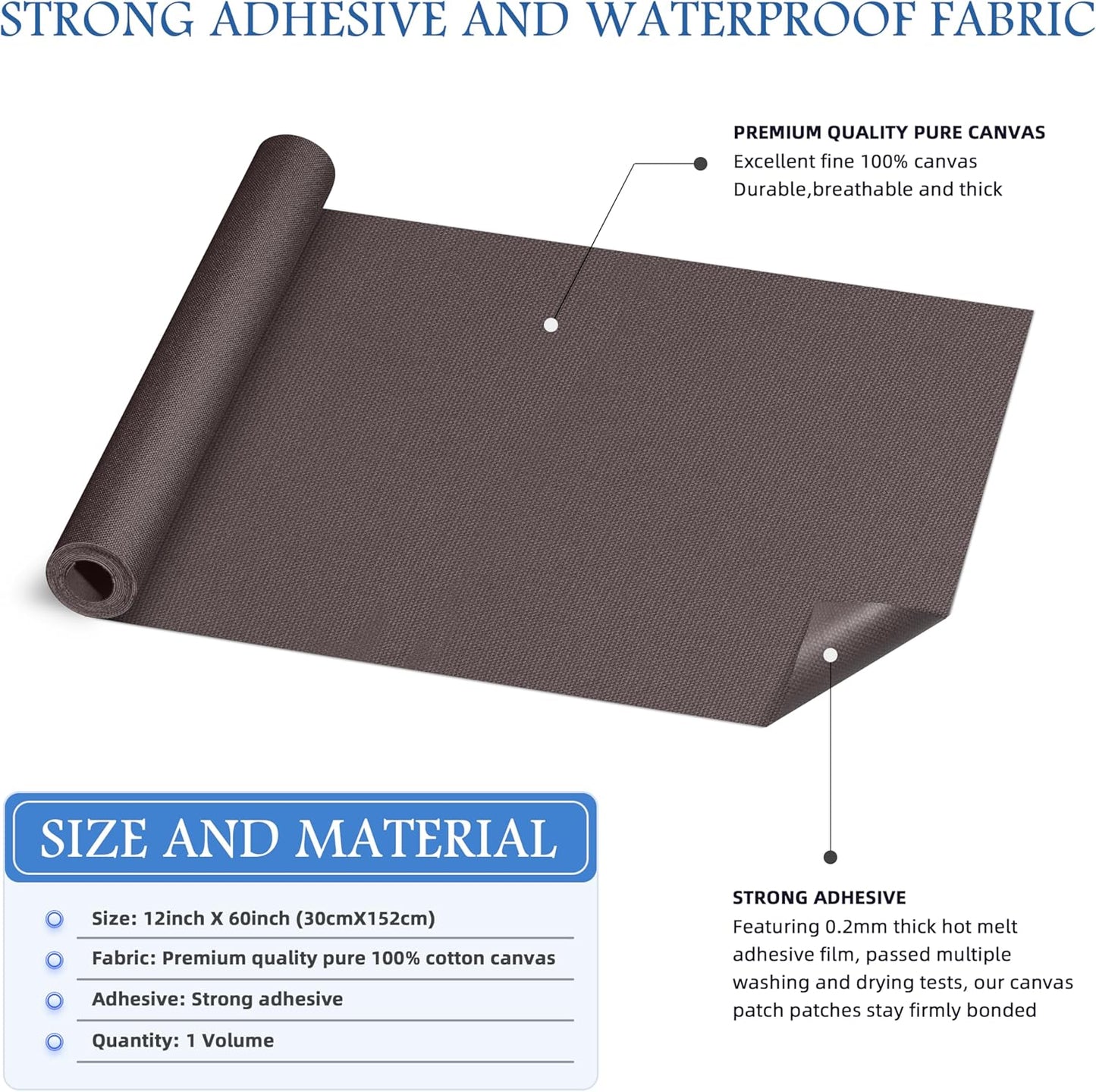 KING MOUNTAIN Canvas Iron on Patch,12"×60",Waterproof 100% Cotton Fabric Repair Patch,Used for Various Sofa,Tent,Clothes,Seats,Suitcases (Dark Grey,Waterproof)