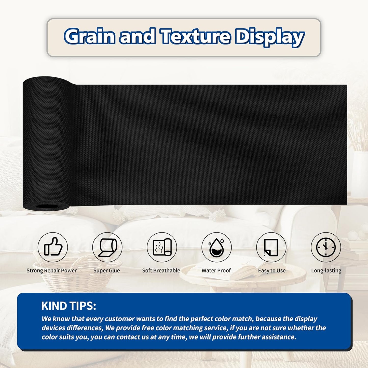 KING MOUNTAIN Linen Repair Patches, Self-Adhesive Linen Fabric Patches, 4 X 63 inch Extra Size, Multi Color, Can be Used for Linen Sofa Repair and Linen Clothes Repair (Black)