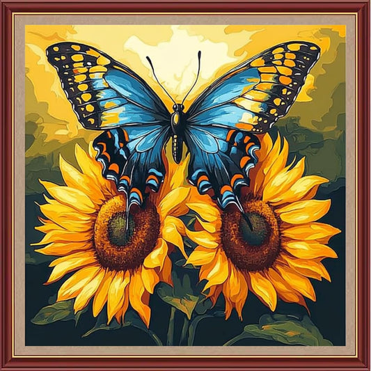 DMCXART Counted Cross Stitch Kits for Adults Needlepoint Kits Unprinted Cross Stitching Embroidery Kit 11CT Cross Stitch Supplies-Butterfly Sunflower 18x18 inch