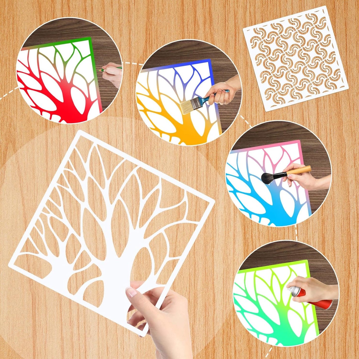 WSICSE 24Pcs Stencils for Painting, Reusable Geometric Painting Stencils Abstract Layering Stencil for Painting on Wood Canvas Furniture Floor Decor DIY Supplies, white