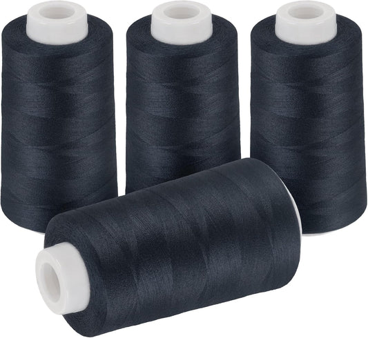 4 Pack Navy Blue Thread, 3000 Yards Denim Thread for Jeans, Polyester Sewing for Serger&Overlock, Quilting, Piecing, Sewing Machine