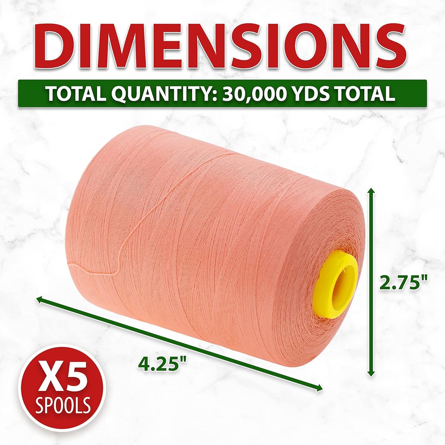 Mandala Crafts 5 Pack of Serger Threads Cones Spools - 20S/2 30000 Yards Polyester Pastel Threads for Sergers Machine and Overlock Quilting Sewing Machine