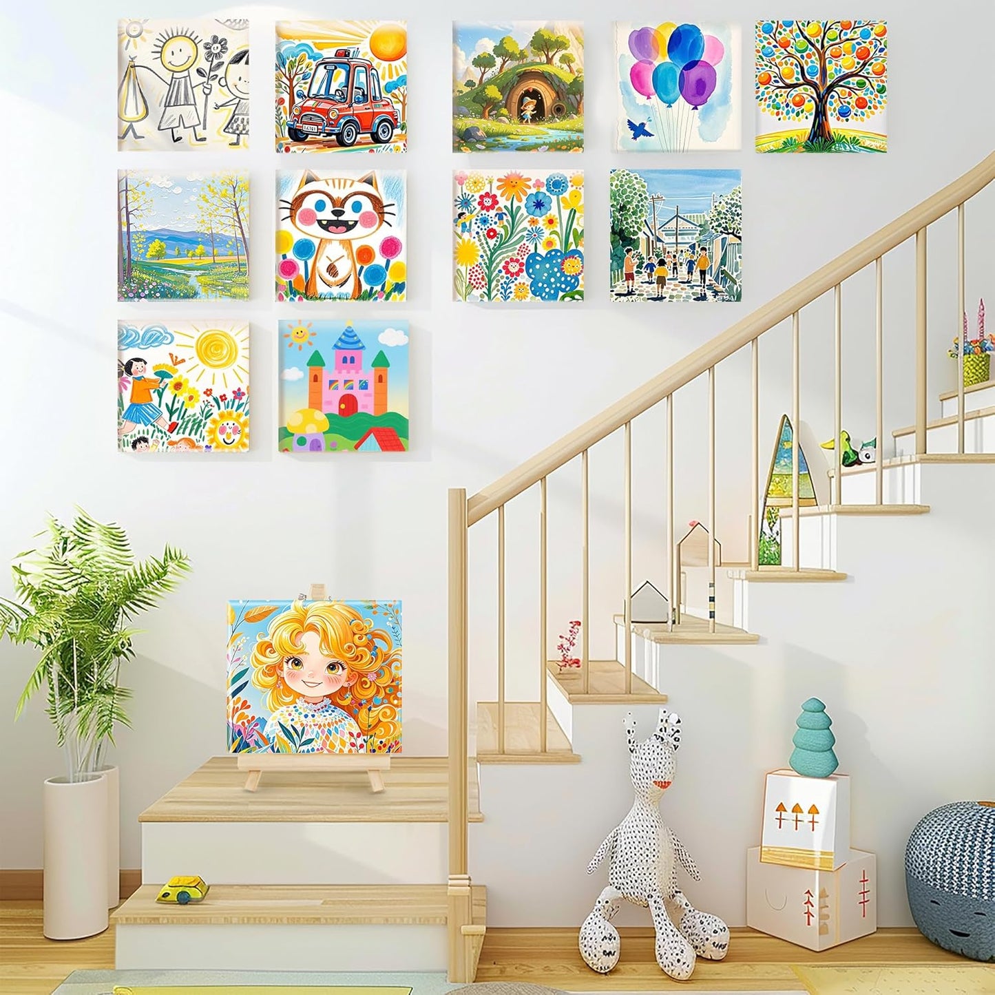 Stretched Canvas for Painting,24Pack 4X4 Inch Mini Stretched White Blank Canvas, 2/5In Profile Small Square Stretched Canvases,Canvas for Painting for Chilren,Birthday,Party,Teaching Class.