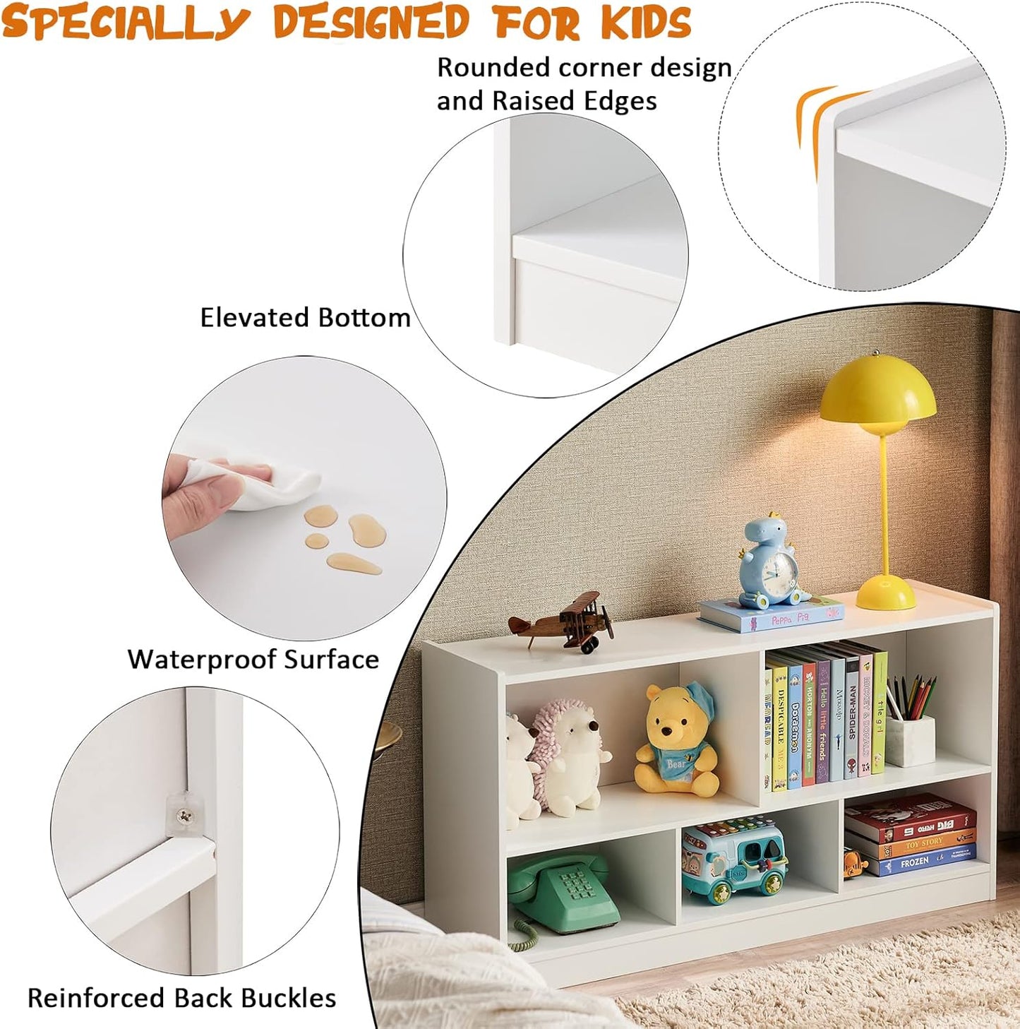 Toy Organizers and Storage, 5-Section Kids Bookshelf for Organizing Books Toys, School Classroom Wooden Storage Cabinet for Children's Room, Playroom, Nursery